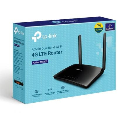 TP-Link Archer MR202 AC750 Wireless Dual Band 4G LTE Router 574Mbps  2.4GHz  2402Mbps  5GHz  2402Mbps  6GHz. 2 External SMA-F Antenna IntF