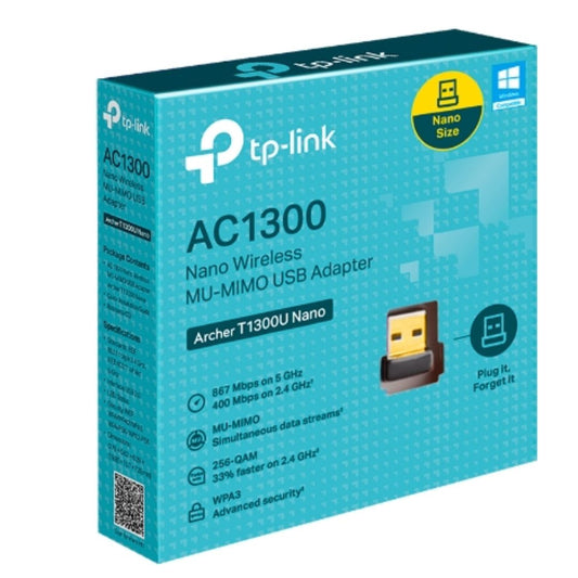 TP-Link Archer T1300U Nano AC1300 Nano Wireless MU-MIMO USB Adapter,  1201 Mbps at 5 GHz  574 Mbps at 2.4 GHz, 5G NR 4.67Gbps 1.25Gbps, LTE support C
