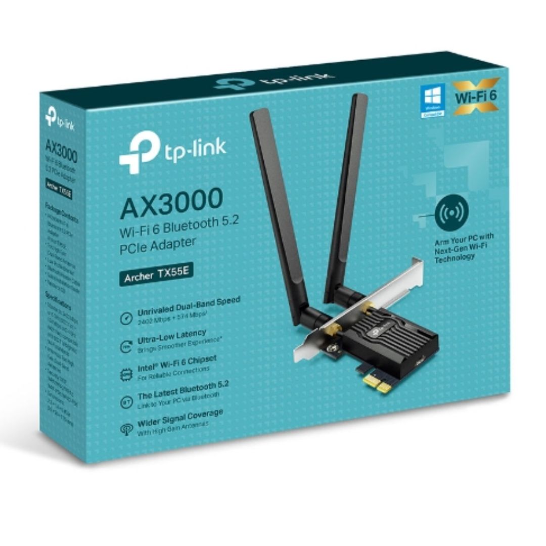 TP-Link Archer TX55E AX3000 Wi-Fi 6 Bluetooth 5.2 PCIe Adapter,  2402Mbps 5GHz, 574Mbps 2.4GHz