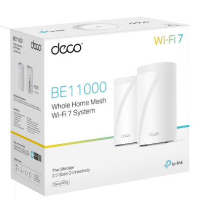 TP-Link Deco BE65(2-pack) BE11000 Whole Home Mesh Wi-Fi 7 System  (WIFI7)  574 Mbps at 2.4 GHz  4320 Mbps at 5 GHz  5760 Mbps at 6 GHz