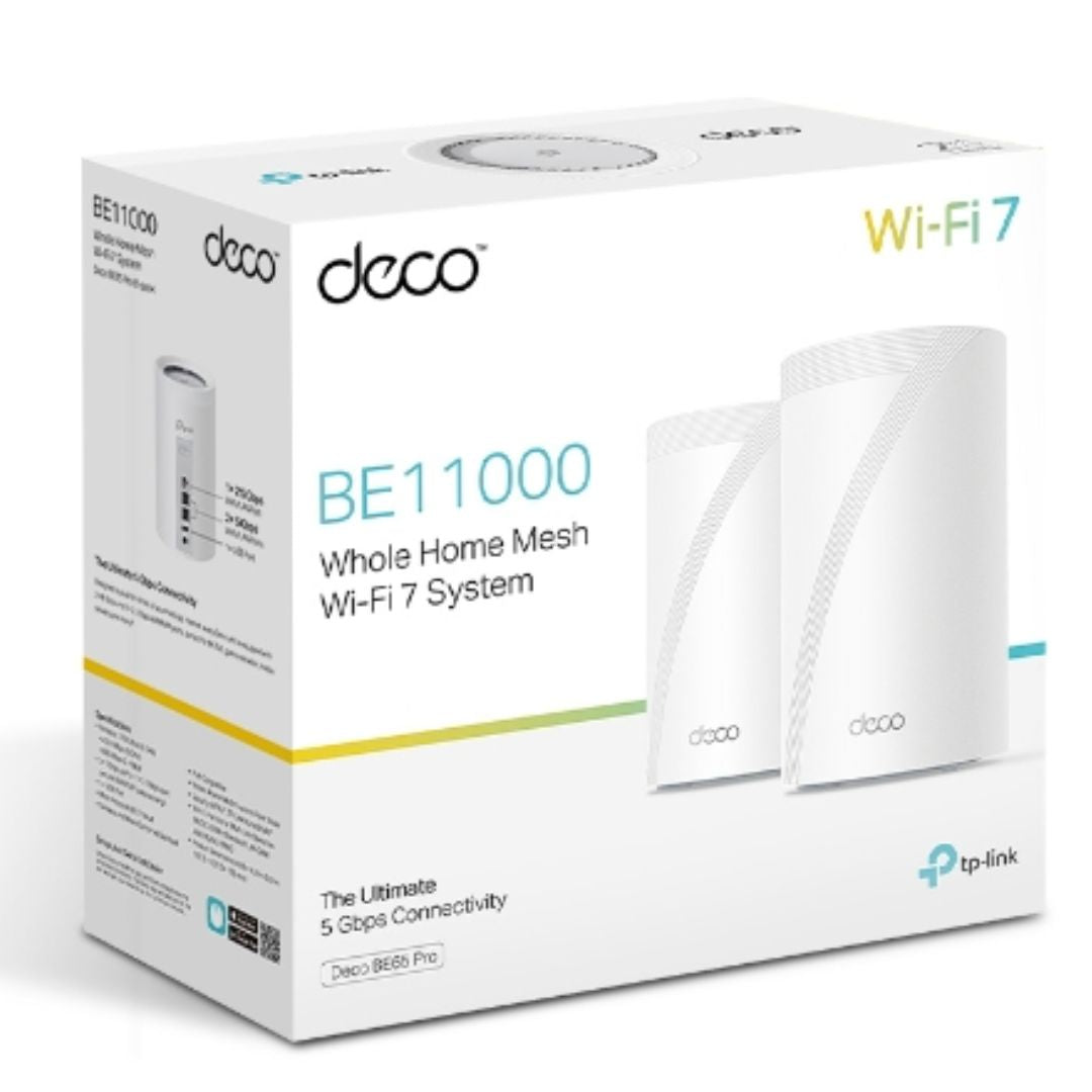 TP-Link Deco BE65 Pro(2-pack) BE11000 Whole Home Mesh WiFi 7 System, 688 Mbps at 2.4 GHz  4320 Mbps at 5 GHz  5760 Mbps at 6 GHz