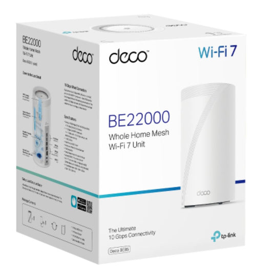 TP-Link Deco BE85(1-pack) BE22000 Tri-Band Whole Home Mesh Wi-Fi 7 System (WIFI7), 1376 Mbps at 2.4 GHz  8640 Mbps at 5 GHz  11520 Mbps at 6 GHz