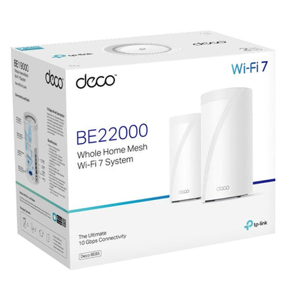 TP-Link Deco BE85(2-pack) BE22000 Tri-Band Whole Home Mesh Wi-Fi 7 System (WiFI7), 1376 Mbps at 2.4 GHz  8640 Mbps at 5 GHz  11520 Mbps at 6 GHz
