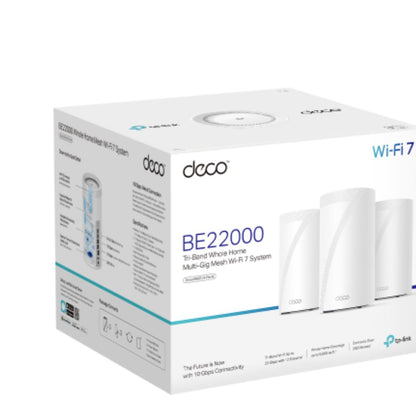 TP-Link Deco BE85(3-pack) BE22000 Tri-Band Whole Home Mesh Wi-Fi 7 System (WIFI7) 1376 Mbps at 2.4 GHz  8640 Mbps at 5 GHz  11520 Mbps at 6 GHz