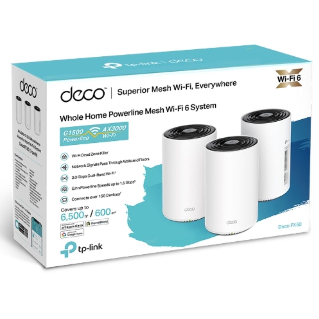 TP-Link Deco PX50(3-pack)  AX3000  G1500 Whole Home Powerline Mesh WiFi 6 System, 3-pack