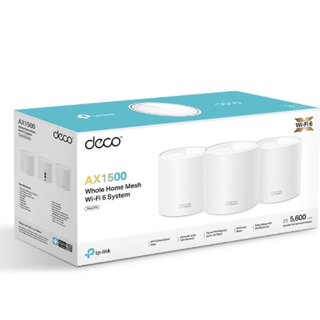 TP-Link Deco X1500(3-pack)  AX1500 Whole Home Mesh Wi-Fi 6 System, 300 Mbps at 2.4 GHz  1201 Mbps at 5 GHz