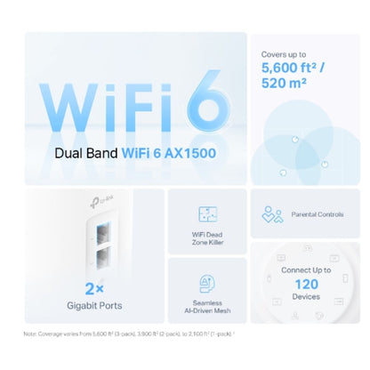 TP-Link Deco X1500(3-pack)  AX1500 Whole Home Mesh Wi-Fi 6 System, 300 Mbps at 2.4 GHz  1201 Mbps at 5 GHz
