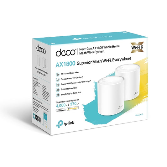 TP-Link Deco X20(2-pack) AX1800 Whole Home Mesh Wi-Fi 6 System, Up To 370 sqm Coverage, WIFI6, 1201Mbps   5Ghz, 574Mbps   2.4 GHz OFDMA, MU-MIMO (WIFI