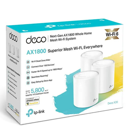 TP-Link Deco X20(3-pack) AX1800 Whole Home Mesh Wi-Fi System, Up To 530 sqm Coverage, WIFI6, 1201Mbps   5Ghz, 574Mbps   2.4 GHz OFDMA, MU-MIMO (WIFI6)