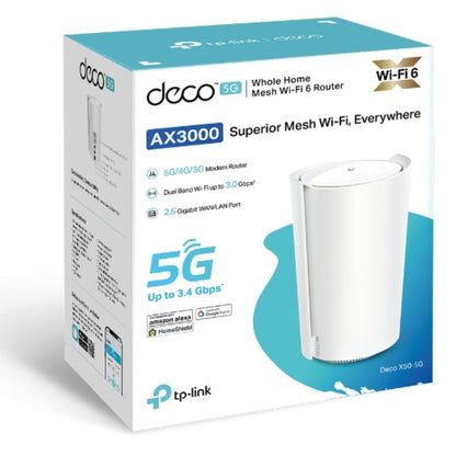 TP-Link Deco X50-5G(1-pack) 5G AX3000 Whole Home Mesh WiFi 6 Gateway, 574 Mbps at 2.4 GHz  2402 Mbps at 5 GHz, 5G 3.4Gbps 900Mbps, 4G Cat19 1.6Gbps