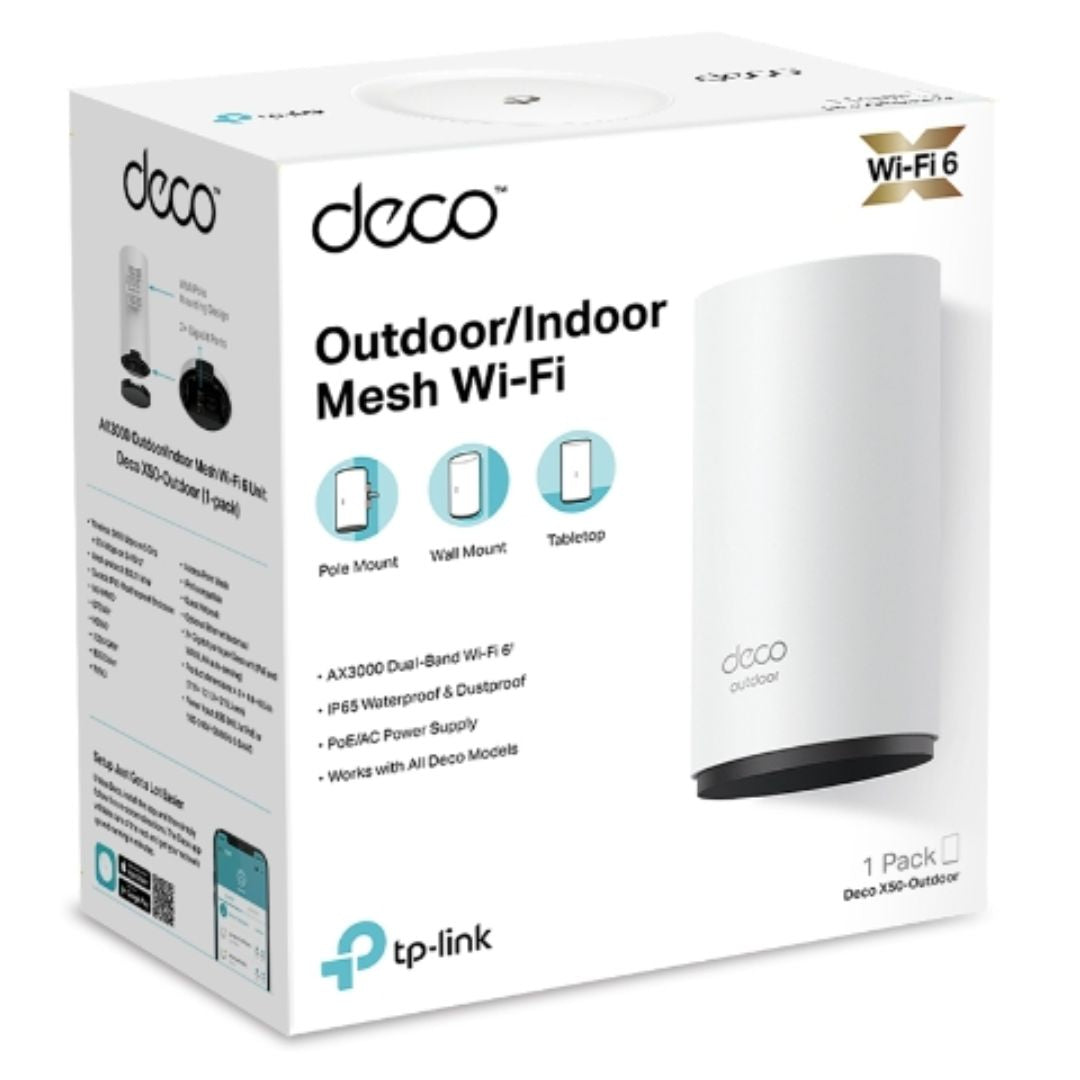TP-Link Deco X50-Outdoor(1-pack) AX3000 Outdoor   Indoor Whole Home Mesh WiFi 6 Unit, 574 Mbps at 2.4 GHz  2402 Mbps at 5 GHz