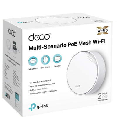 TP-Link Deco X50-PoE(2-pack) AX3000 Whole Home Mesh WiFi 6 System with PoE,  574 Mbps at 2.4 GHz  2402 Mbps at 5 GHz