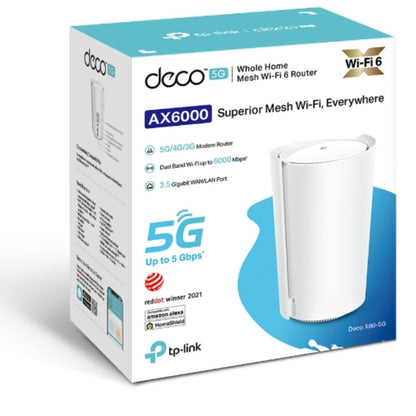 TP-Link Deco X80-5G(1-pack) 5G AX6000 Whole Home Wi-Fi 6 Gateway,  4804Mbps at 5 GHz  1148Mbps at 2.4 GHz, 5G 5Gbps 900Mbps, 4G Cat20 2Gbps 200Mbps
