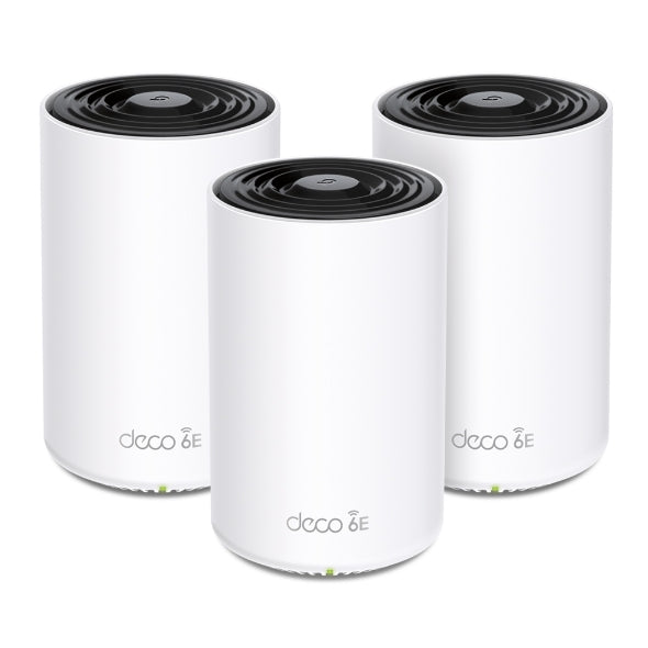 TP-Link Deco XE75 Pro(3-pack) AXE5400 Tri-Band Mesh Wi-Fi 6E System, 574 Mbps at 2.4 GHz  2402 Mbps at 5 GHz  2402 Mbps at 6 GHz
