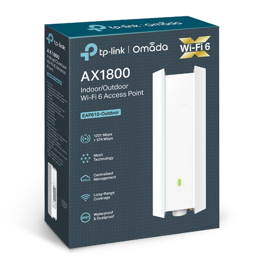 TP-Link EAP610-Outdoor Omada AX1800 Indoor Outdoor WiFi 6 Access Point, 1.8 Gbps, Long Range Coverage, IP67 Weatherproof, OFDMA, MU-MIMO