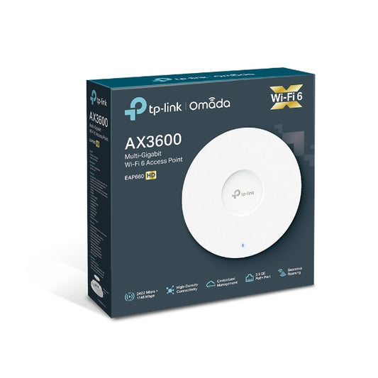 TP-Link EAP660 HD Omada AX3600 Wireless Dual Band Multi-Gigabit Ceiling Mount Access Point, 2402Mbps   5GHz  POE, SNMP, MU-MIMO, QoS, Mountable