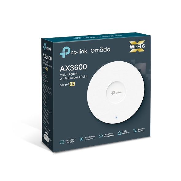 TP-Link EAP660 HD Omada AX3600 Wireless Dual Band Multi-Gigabit Ceiling Mount Access Point, 2402Mbps   5GHz  POE, SNMP, MU-MIMO, QoS, Mountable