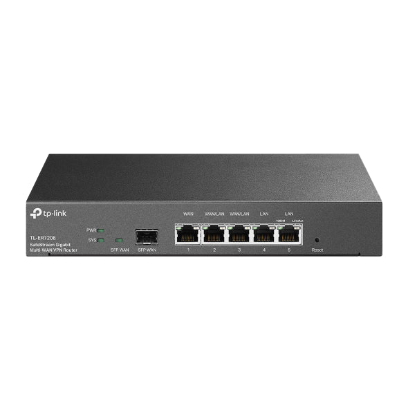 TP-Link TL-ER7206 Omada SafeStream Gigabit Multi-WAN VPN Router, 4 WAN Ports: 1 Gigabit SFP WAN port, 1 Gigabit RJ45 WAN Port, 2 Gigabit WAN LAN