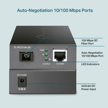 TP-Link TL-FC111A-20 10 100 Mbps WDM Media Converter - IEEE 802.3u 1550nm 20KM (Compatible with TL-FC111B-20)