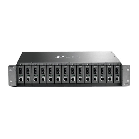 TP-Link MC1400 19 ft 2U Rackmount Chassis for 14-Slot Media Converters, Redundant Power Supply, Hot-Swappable, Mounted,Two Cooling Fans