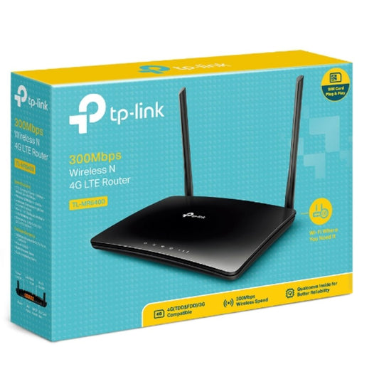 TP-Link TL-MR6400 N300 Wireless N 3G 4G-LTE Router 2.4GHz (300Mbps) 802.11bgn 3x100Mbps LAN 1x 100Mbps 4G SIM Slot, Band5Band28