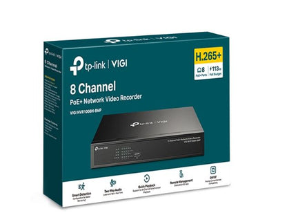 TP-Link VIGI NVR1008H-8MP 8 Channel PoE Network Video Recorder, 113W PoE Budget, H.265, 4K Video Output  16MP Decoding Capacity (HDD Not Included)