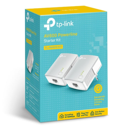 TP-Link TL-PA4010 KIT AV600 Powerline Ethernet Adapter Starter Kit 600Mbps HomePlug AV 1xLAN Port 300m Range Plug  Play Mini Size