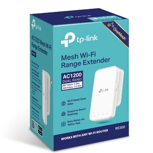 TP-Link RE300 AC1200 Mesh Wi-Fi Range Extender (OneMesh Capable) 2.4GHz 300Mbps, 5GHz 867Mbps (OneMesh)