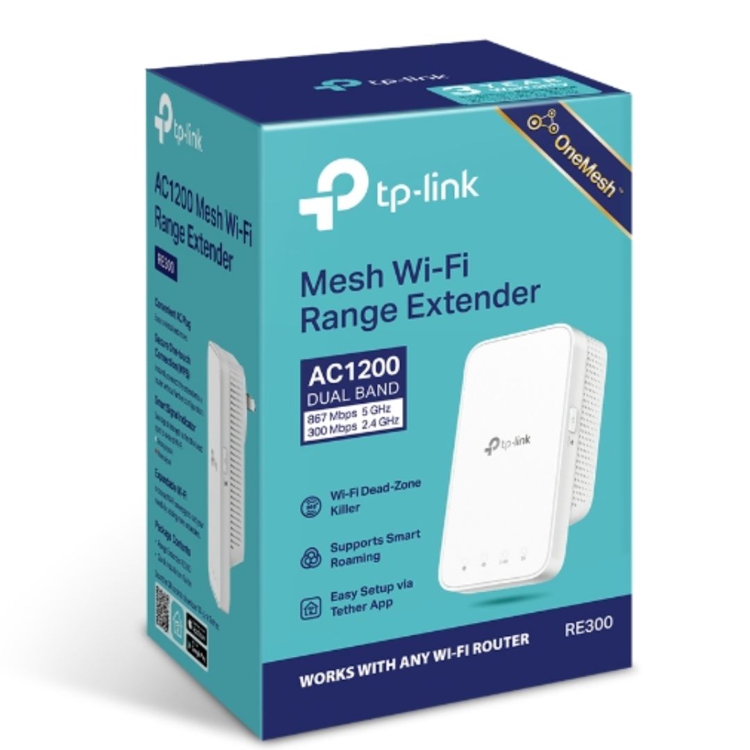 TP-Link RE300 AC1200 Mesh Wi-Fi Range Extender (OneMesh Capable) 2.4GHz 300Mbps, 5GHz 867Mbps (OneMesh)