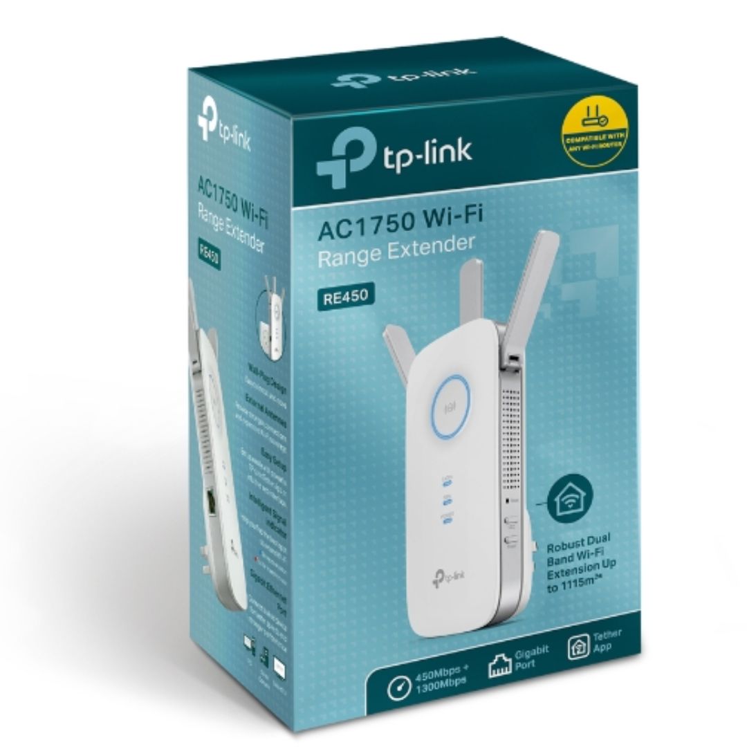 TP-Link RE450 AC1750 1750Mbps Wi-Fi Range Extender 450Mbps 2.4GHz 1300Mbps 5GHz 1Gbps LAN Port 3xAntennas ~RE580D RE590T