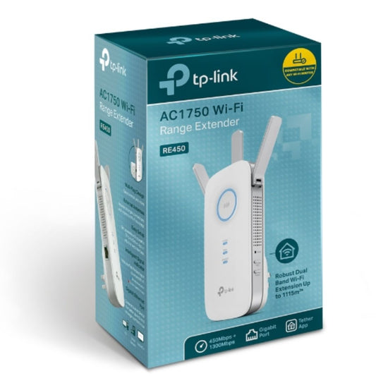 TP-Link RE450 AC1750 1750Mbps Wi-Fi Range Extender 450Mbps 2.4GHz 1300Mbps 5GHz 1Gbps LAN Port 3xAntennas ~RE580D RE590T