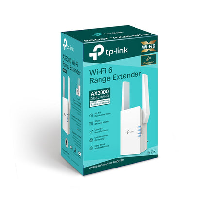 TP-Link RE705X AX3000 Mesh WiFi 6 Extender 574Mbps 2.4GHz 2402Mbps 5GHz, 1x Gigabit Ethernet Port, 2x External Antennas