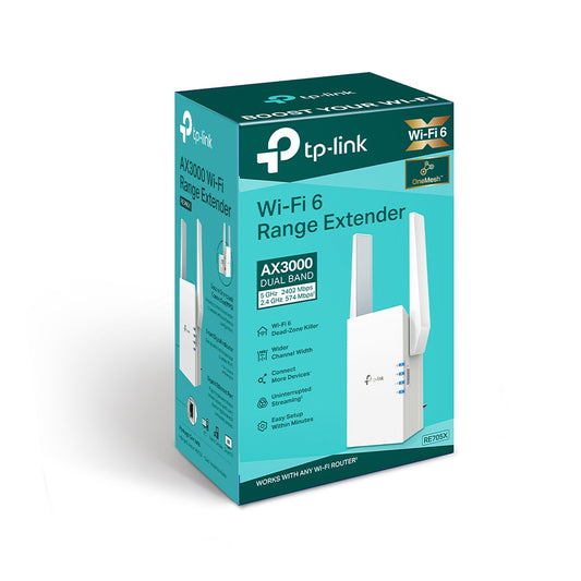 TP-Link RE705X AX3000 Mesh WiFi 6 Extender 574Mbps 2.4GHz 2402Mbps 5GHz, 1x Gigabit Ethernet Port, 2x External Antennas