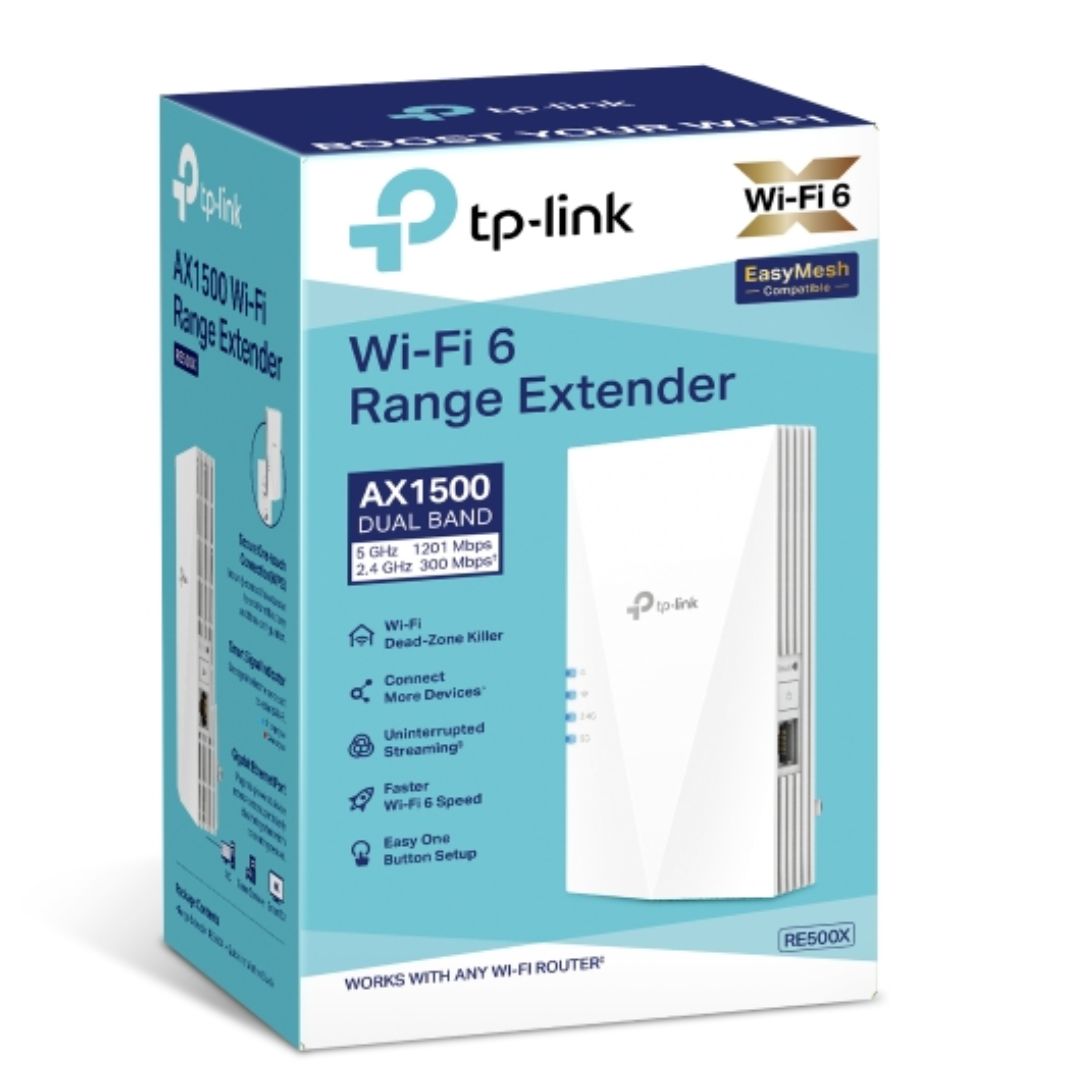 TP-Link RE815XE AXE5400 Mesh Wi-Fi 6E Range Extender 574Mbps  2.4 GHz, 2402Mbps  5 GHz, 1 Gigabit Ethernet Port, 4 External Antennas