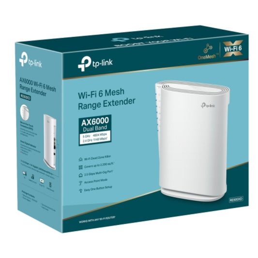 TP-Link RE900XD AX6000 Mesh Wi-Fi 6 Range Extender 1148Mbps 2.4 GHz, 4804Mbps 5 GHz,12.5 Gbps Multi-Gig Port 2 Gigabit Ports