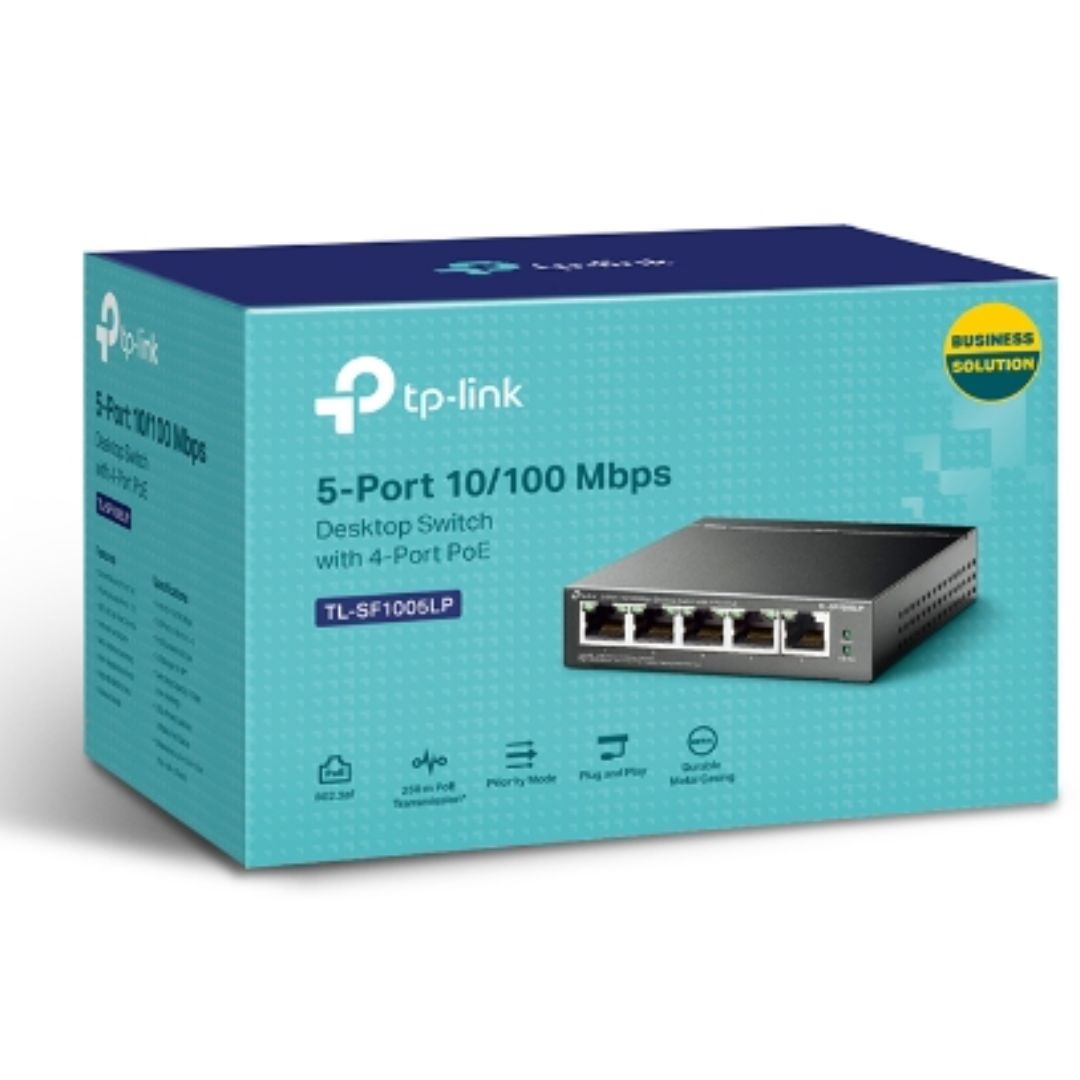 TP-Link TL-SF1005LP 5-Port 10 100Mbps Desktop Switch with 4-Port PoE 41W IEEE 802.3af compliant 1Gbps Switching