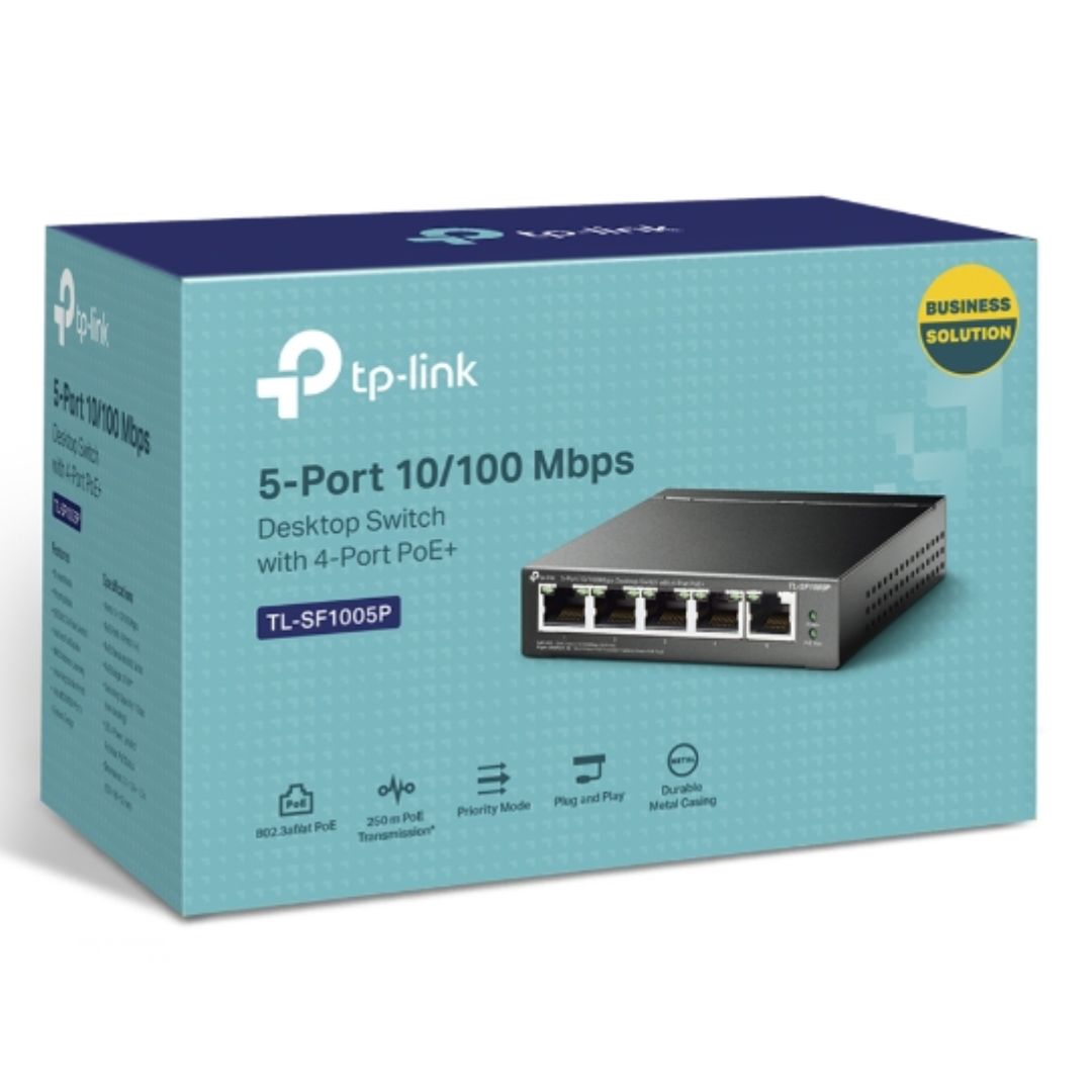 TP-Link TL-SF1005P 5-Port 10 100Mbps Desktop Switch with 4-Port PoE 67W IEEE 802.3af compliant 1Gbps Switching
