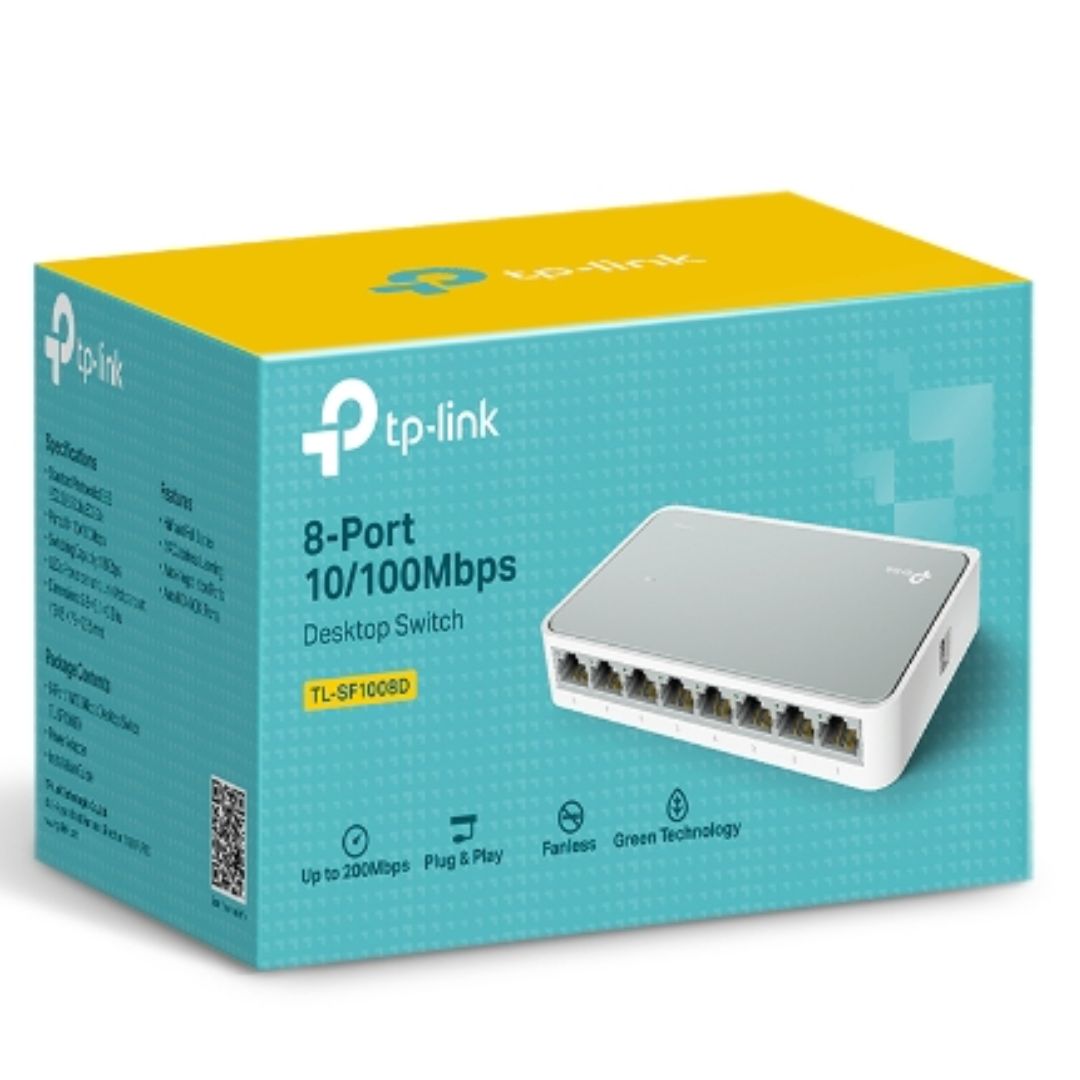 TP-Link TL-SF1008D 8-port 10 100M Desktop Switch, 8 10 100M RJ45 ports, Plastic case, Supports Auto MDI MDIX