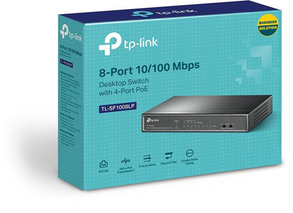 TP-Link TL-SF1008LP 8-Port 10 100Mbps Desktop Switch with 4-Port PoE, Up To 41W For all PoE Ports