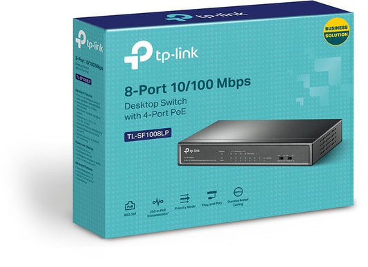 TP-Link TL-SF1008LP 8-Port 10 100Mbps Desktop Switch with 4-Port PoE, Up To 41W For all PoE Ports