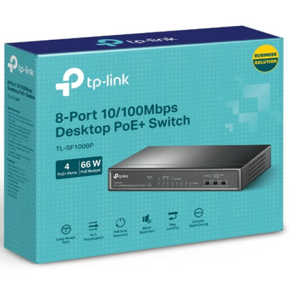 TP-Link TL-SF1008P 8-Port 10 100Mbps Desktop Unmanaged Switch 4-Port PoE 57W IEEE 802.3af, Fanless