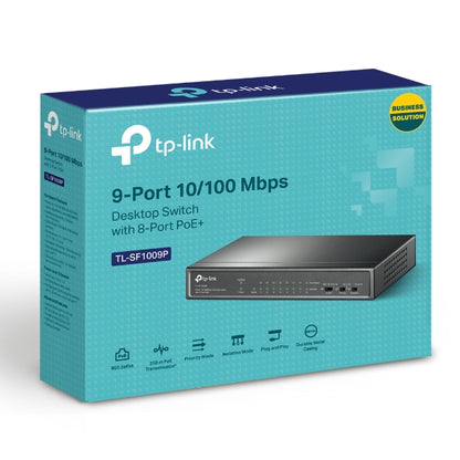 TP-Link TL-SF1009P 9-Port 10 100Mbps Desktop Switch with 8-Port PoE, Up to 65W for 8 PoE ports, Up to 30W for each PoE port