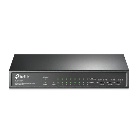TP-Link TL-SF1009P 9-Port 10 100Mbps Desktop Switch with 8-Port PoE, Up to 65W for 8 PoE ports, Up to 30W for each PoE port