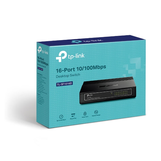 TP-Link TL-SF1016D 16-Port 10 100Mbps Desktop Switch or wall-mounting design Plug and play 3.2Gbps Switching Capacity Auto-MDI MDIX Supports MAC