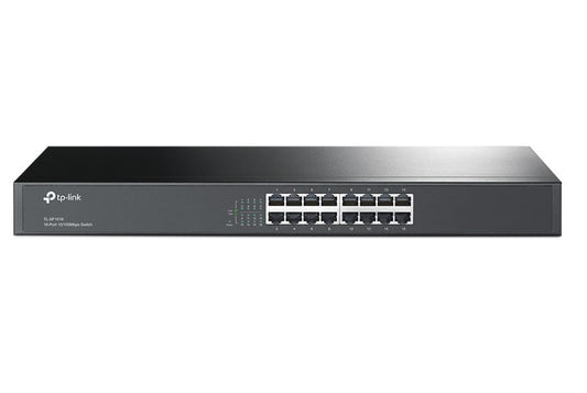 TP-Link TL-SF1016 16-port 10 100M Switch, 16 10 100M RJ45 ports, 1U 19-inch rack-mountable steel case