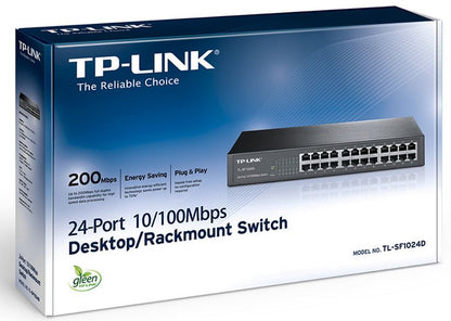 TP-Link TL-SF1024D 24-Port 10 100Mbps Rackmount Unmanaged Switch energy-efficient Supports MAC 13-inch Desktop steel case 4.8 Gbps Switching Cap