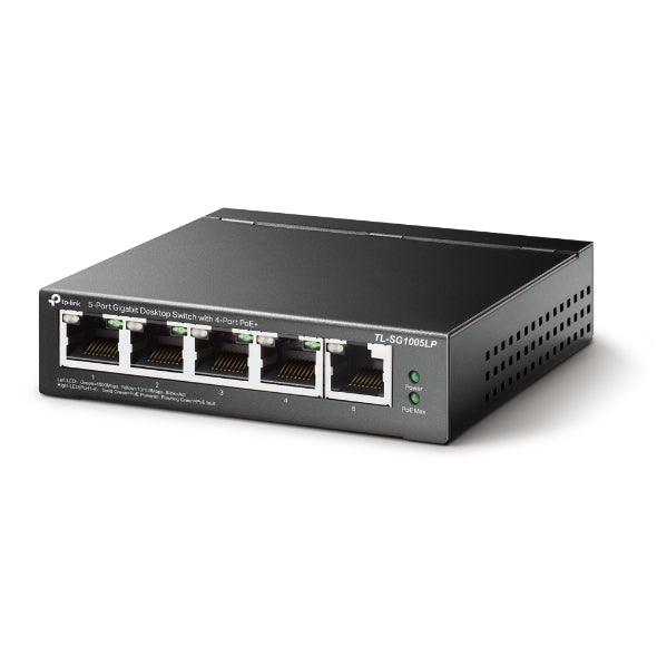 TP-Link TL-SG1005LP 5-Port Gigabit Desktop Switch with 4-Port PoE, Up To 40W For all PoE Ports, Up To 30W Each Port