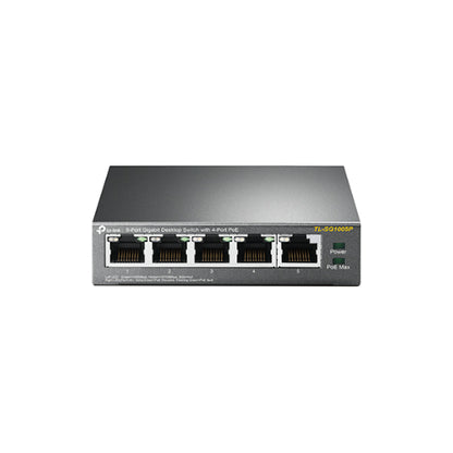 TP-Link TL-SG1005P 5-Port Gigabit Desktop Switch with 4-Port PoE, 5 Gigabit RJ45 ports including 4 PoE ports, 56W PoE Power supply, steel case