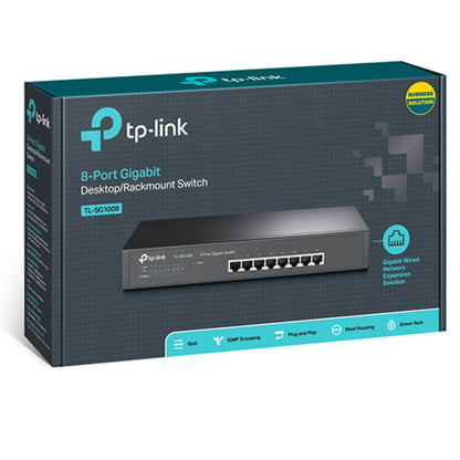 TP-Link TL-SG1008 8-Port Gigabit Unmanaged Switch 13 ft Desktop Rackmountable Steel Case Fanless Supports MAC address 802.1p DSCP QoS
