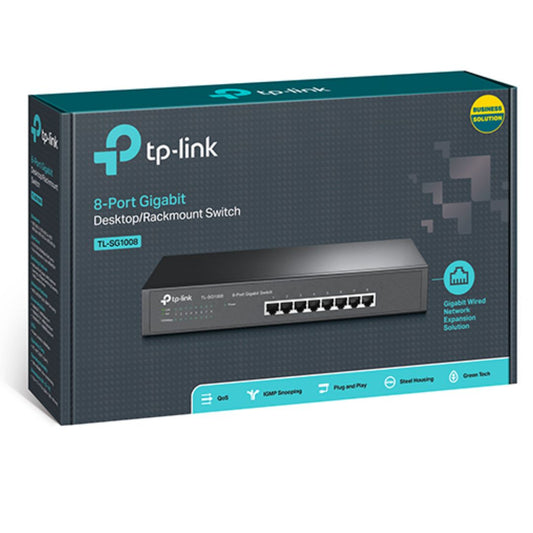 TP-Link TL-SG1008 8-Port Gigabit Unmanaged Switch 13 ft Desktop Rackmountable Steel Case Fanless Supports MAC address 802.1p DSCP QoS